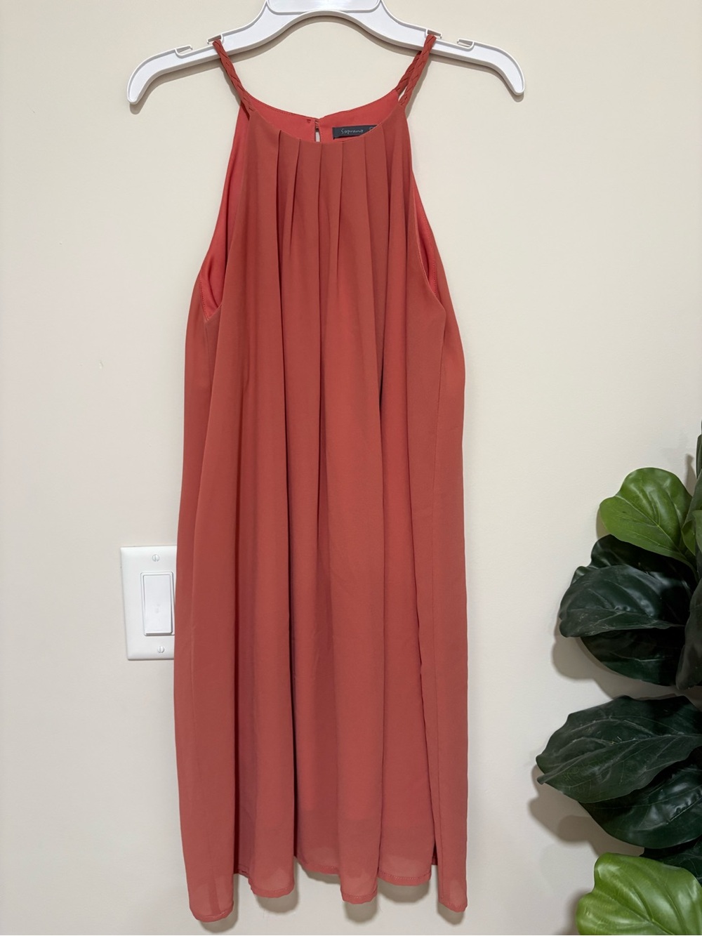 Salmon colored Pleated Halter Dress